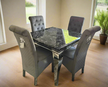 Louis 100cm Square Marble Dining Table Chairs
